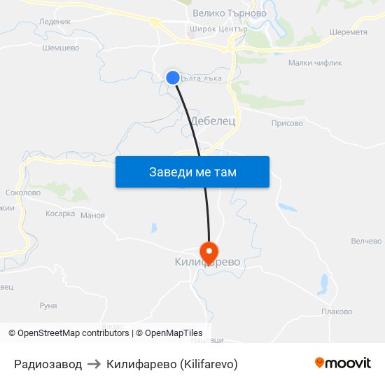 Радиозавод to Килифарево (Kilifarevo) map