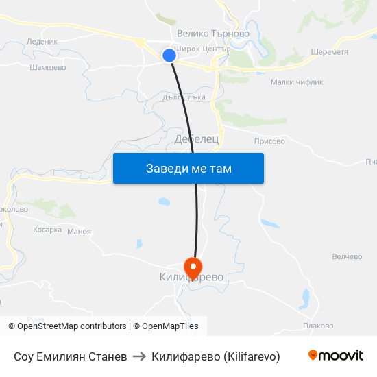 Соу Емилиян Станев / Emiliyan Stanev School to Килифарево (Kilifarevo) map