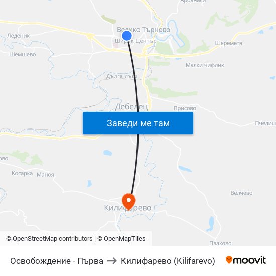 Освобождение - Първа to Килифарево (Kilifarevo) map