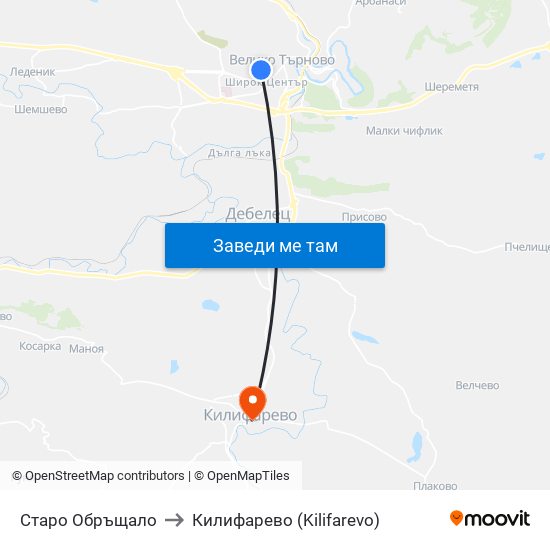 Старо Обръщало to Килифарево (Kilifarevo) map