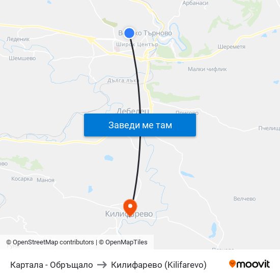 Картала - Обръщало to Килифарево (Kilifarevo) map