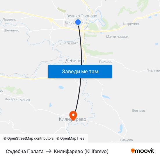 Съдебна Палата / Court Of Justice to Килифарево (Kilifarevo) map