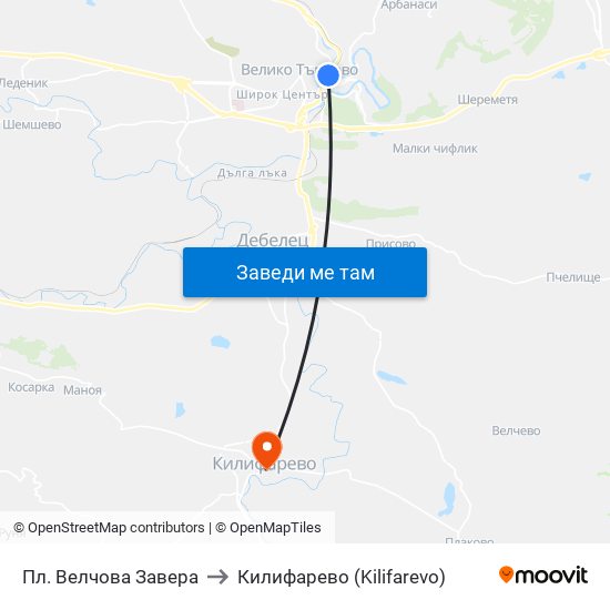 Пл. Велчова Завера / Velchova Zavera Sq. to Килифарево (Kilifarevo) map