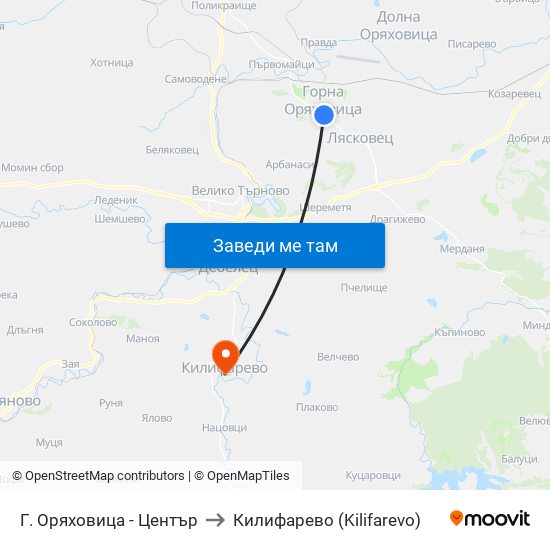 Г. Оряховица - Център to Килифарево (Kilifarevo) map