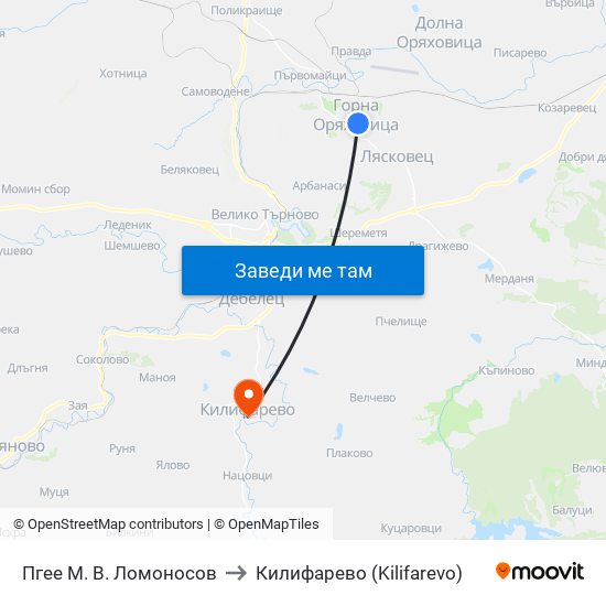 Пгее М. В. Ломоносов to Килифарево (Kilifarevo) map