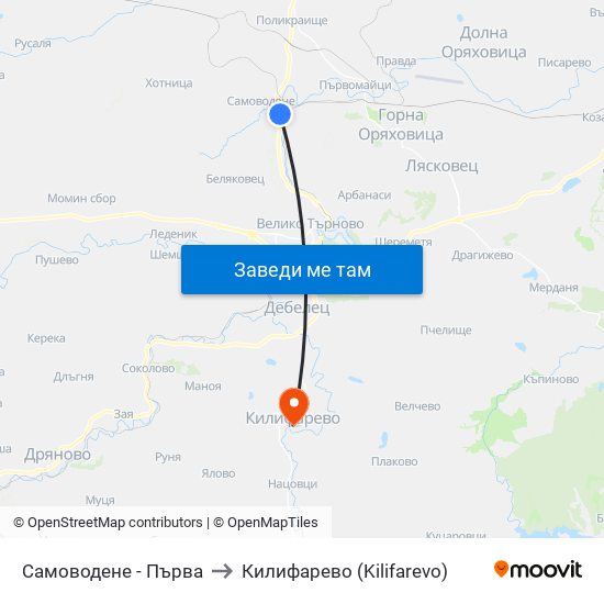 Самоводене - Първа to Килифарево (Kilifarevo) map