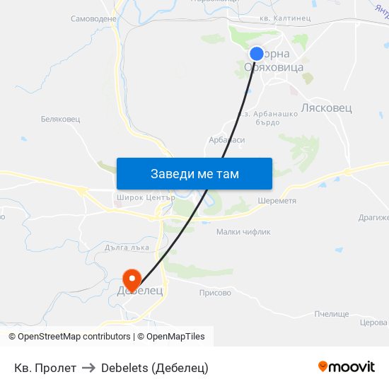 Кв. Пролет / Prolet Qr to Debelets (Дебелец) map