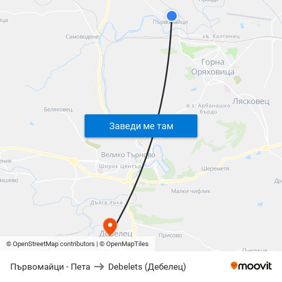 Първомайци - Пета (Съвет) / Parvomaytsi - Fifth to Debelets (Дебелец) map