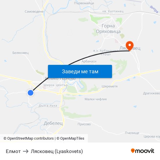 Елмот to Лясковец (Lyaskovets) map