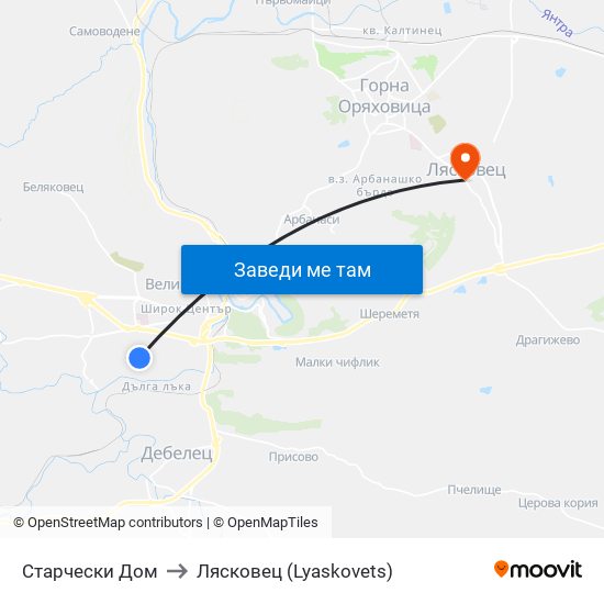 Старчески Дом to Лясковец (Lyaskovets) map