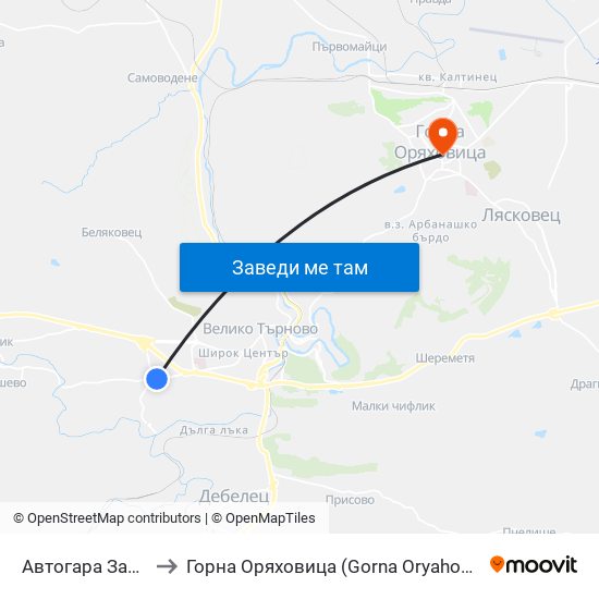 Автогара Запад / West Bus Station to Горна Оряховица (Gorna Oryahovitsa) map