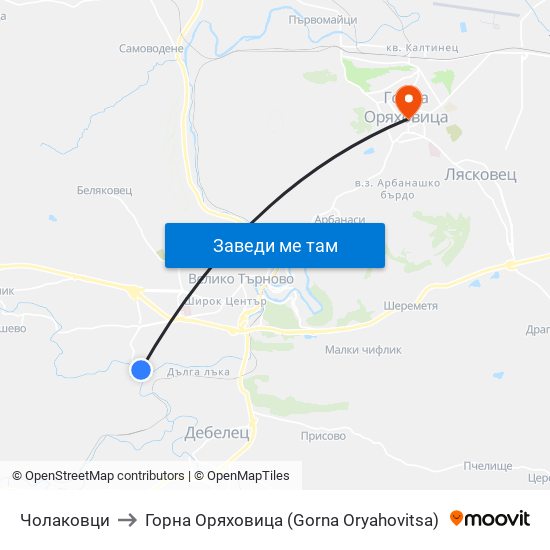 Чолаковци to Горна Оряховица (Gorna Oryahovitsa) map