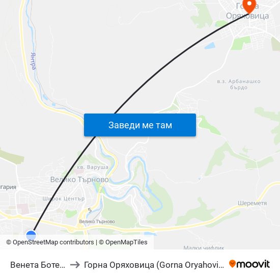 Венета Ботева to Горна Оряховица (Gorna Oryahovitsa) map