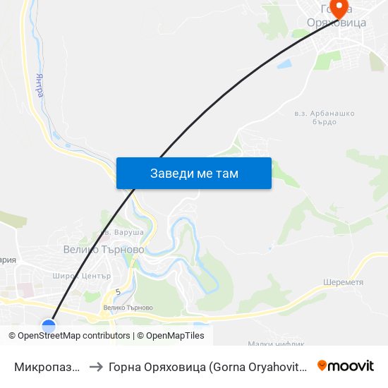 Микропазар / Micromarket to Горна Оряховица (Gorna Oryahovitsa) map