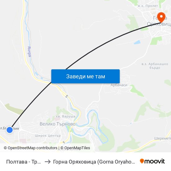 Полтава - Трета / Poltava - Third to Горна Оряховица (Gorna Oryahovitsa) map