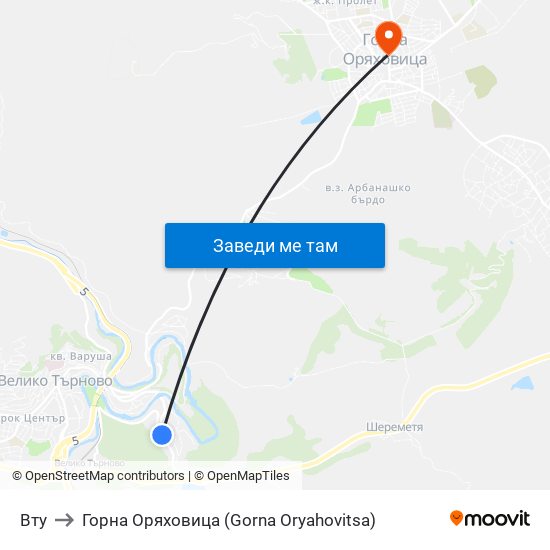 Вту to Горна Оряховица (Gorna Oryahovitsa) map