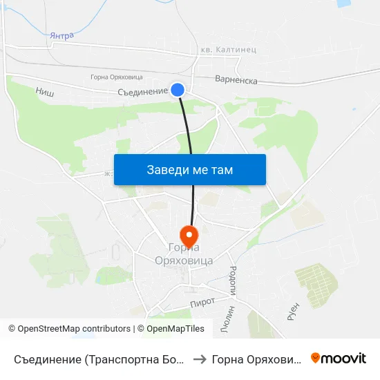 Съединение (Транспортна Болница) / Saedinenie (Transport Hospital) to Горна Оряховица (Gorna Oryahovitsa) map