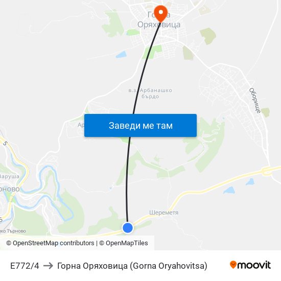 Е772/4 to Горна Оряховица (Gorna Oryahovitsa) map