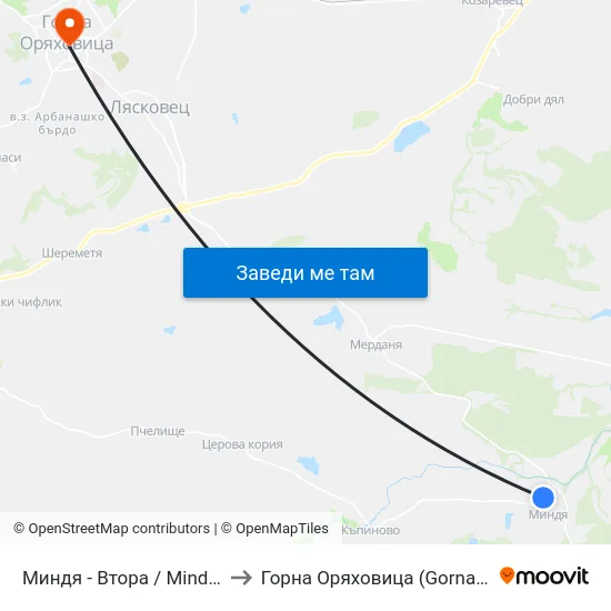 Миндя - Втора / Mindya - Second to Горна Оряховица (Gorna Oryahovitsa) map