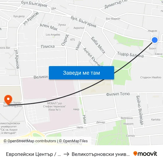 Европейски Център / European Centre to Великотърновски университет Корпус 4 map