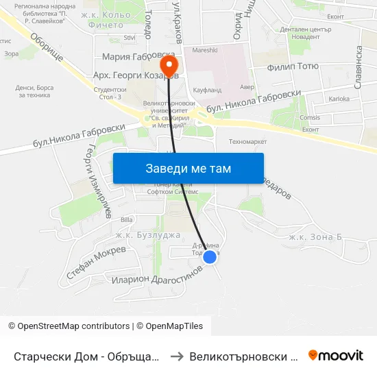 Старчески Дом - Обръщало / Nursing Home - Terminus to Великотърновски университет Корпус 4 map