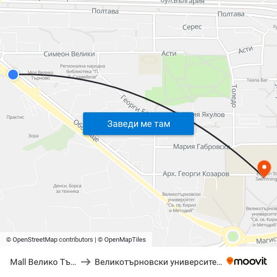 Мол Велико Търново / Mall Veliko Tarnovo to Великотърновски университет Корпус 4 map