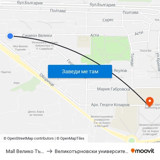 Мол Велико Търново / Mall Veliko Tarnovo to Великотърновски университет Корпус 4 map