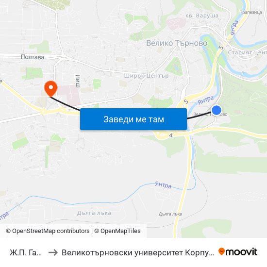 Жп Гара / Train Station to Великотърновски университет Корпус 4 map