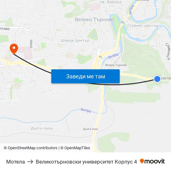 Мотела / the Motel to Великотърновски университет Корпус 4 map