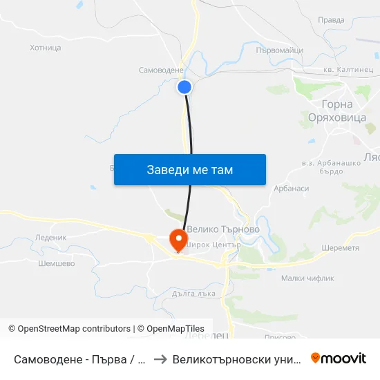 Самоводене - Първа / Samovodene - First to Великотърновски университет Корпус 4 map