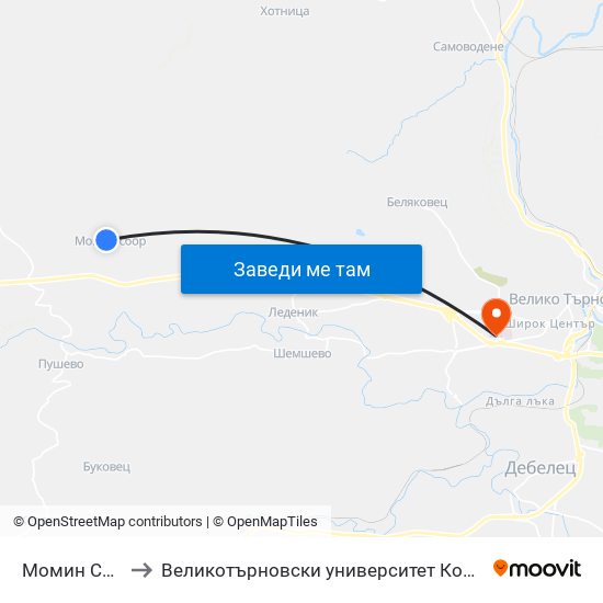 Момин Сбор - Център / Momin Sbor - Centre to Великотърновски университет Корпус 4 map