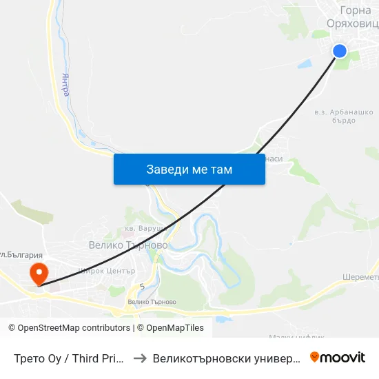 Трето Оу / Third Primary School to Великотърновски университет Корпус 4 map