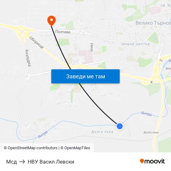 Мсд / Msd to НВУ  Васил Левски map