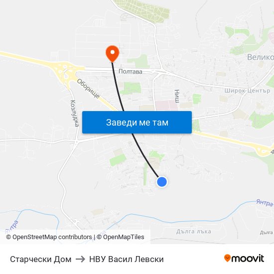 Старчески Дом to НВУ  Васил Левски map