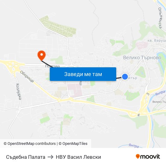 Съдебна Палата to НВУ  Васил Левски map