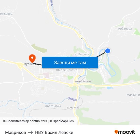 Мавриков / Mavrikov to НВУ  Васил Левски map