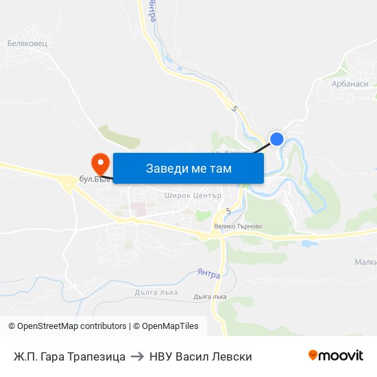 Жп Гара Трапезица / Trapezitsa Train Station to НВУ  Васил Левски map