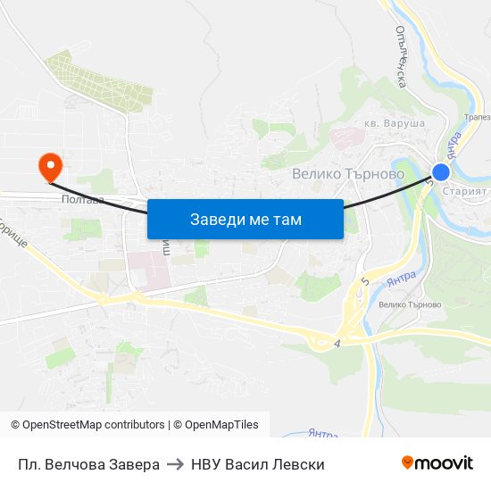 Пл. Велчова Завера to НВУ  Васил Левски map