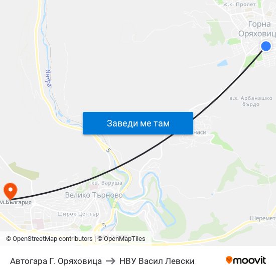 Автогара Г. Оряховица to НВУ  Васил Левски map