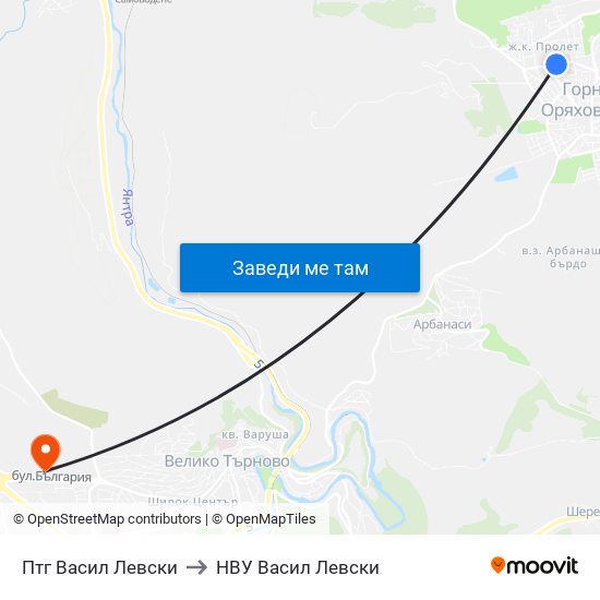 Птг Васил Левски to НВУ  Васил Левски map