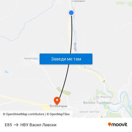 E85 to НВУ  Васил Левски map