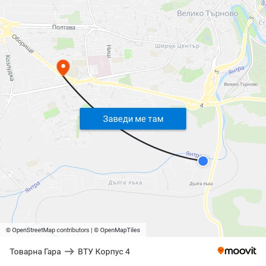 Товарна Гара / Freight Station to ВТУ Корпус 4 map