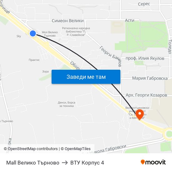 Mall Велико Търново to ВТУ Корпус 4 map
