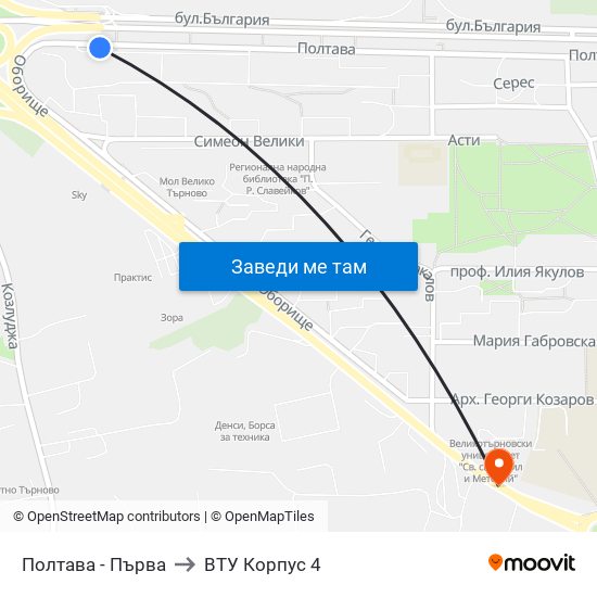 Полтава - Първа to ВТУ Корпус 4 map