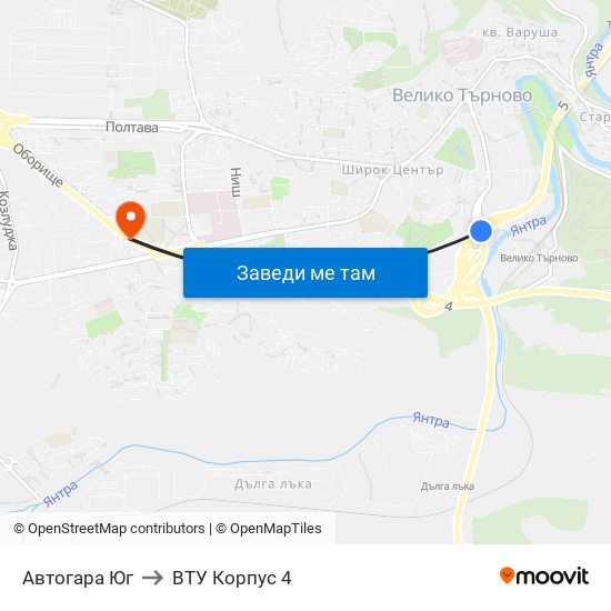 Автогара Юг to ВТУ Корпус 4 map