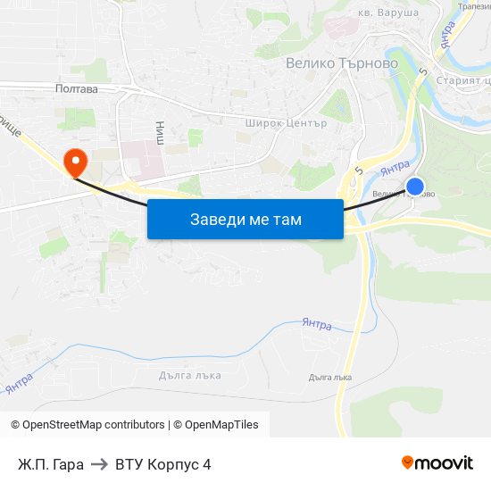 Ж.П. Гара to ВТУ Корпус 4 map