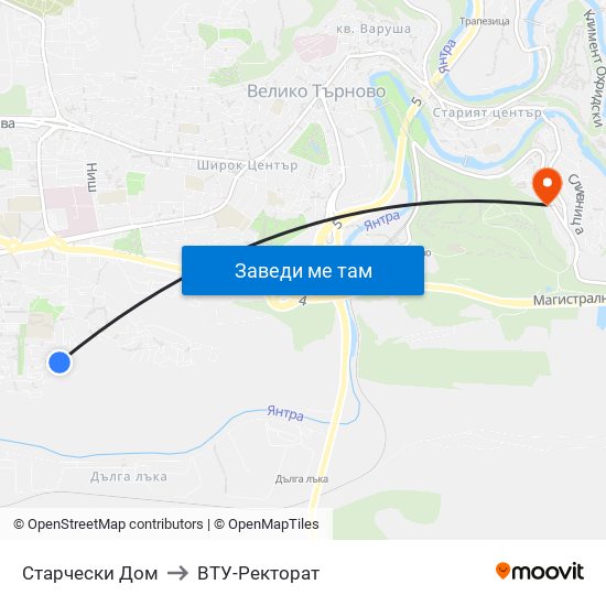 Старчески Дом to ВТУ-Ректорат map