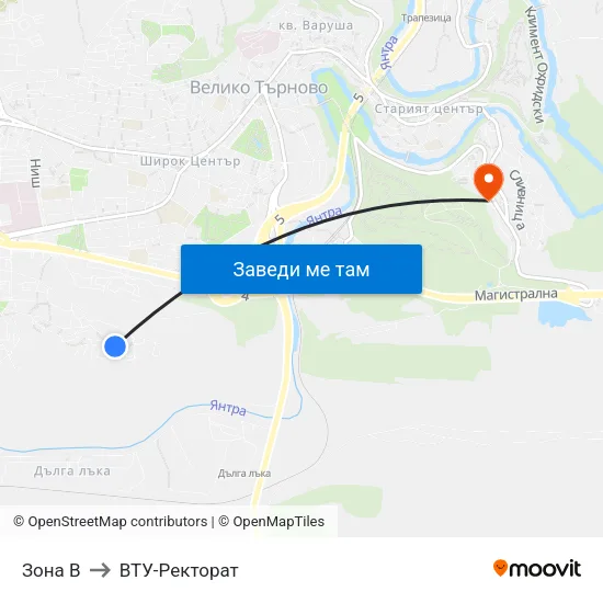 Зона В to ВТУ-Ректорат map