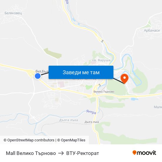 Mall Велико Търново to ВТУ-Ректорат map