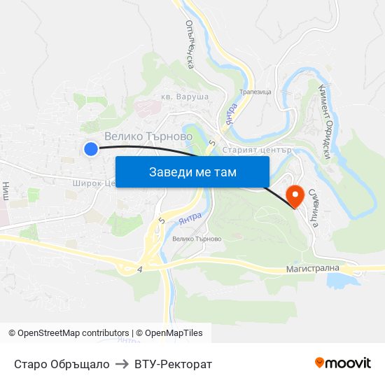 Старо Обръщало to ВТУ-Ректорат map